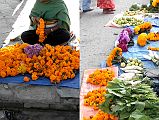 Kathmandu Swayambhunath 04 Selling Garlands And Vegetables On Road At Bottom Of Stairs